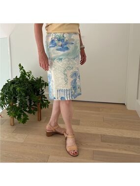 LOUIS FERAUD VintagePencil Skirt Designer 90's Fully Lined Abstract Pattern